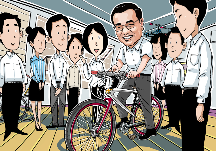 李克強(qiáng)體驗(yàn)“飛鴿”：我愿為中國自行車做廣告