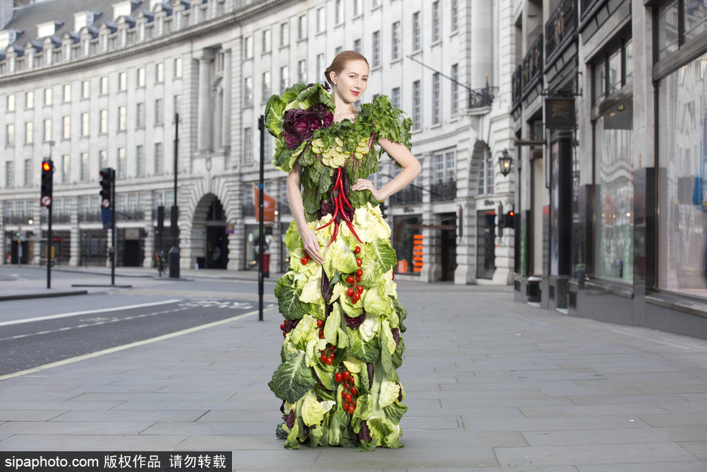 時尚bug沖擊！ 英國模特展示沙拉材料制成服裝