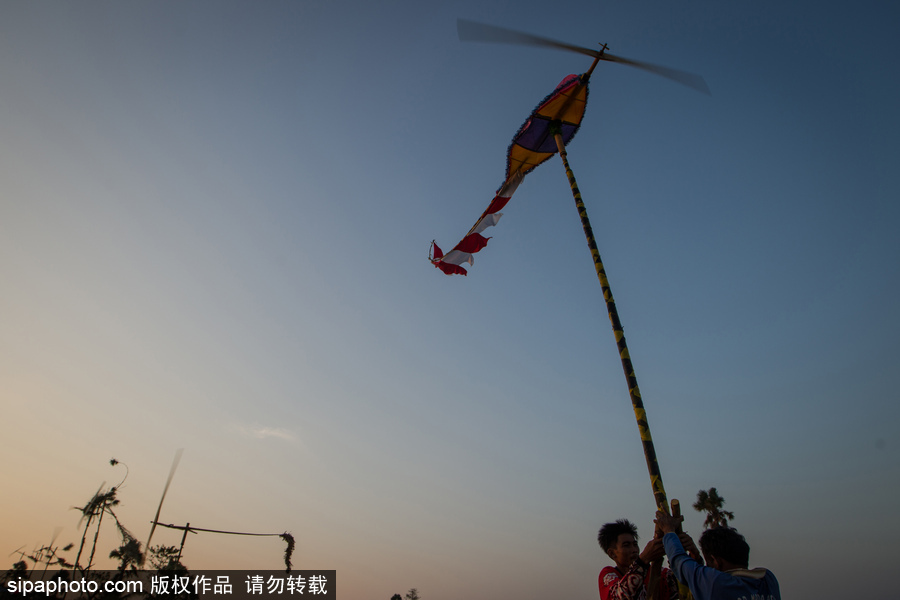印尼迎來傳統(tǒng)風(fēng)車節(jié) 風(fēng)帆舞動夕陽剪影下美如畫