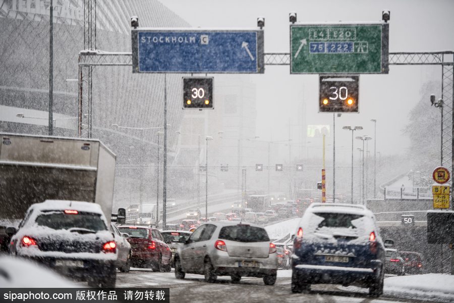 瑞典迎來(lái)今年第一場(chǎng)降雪 嚴(yán)重影響當(dāng)?shù)亟煌?/></p>

<p align=