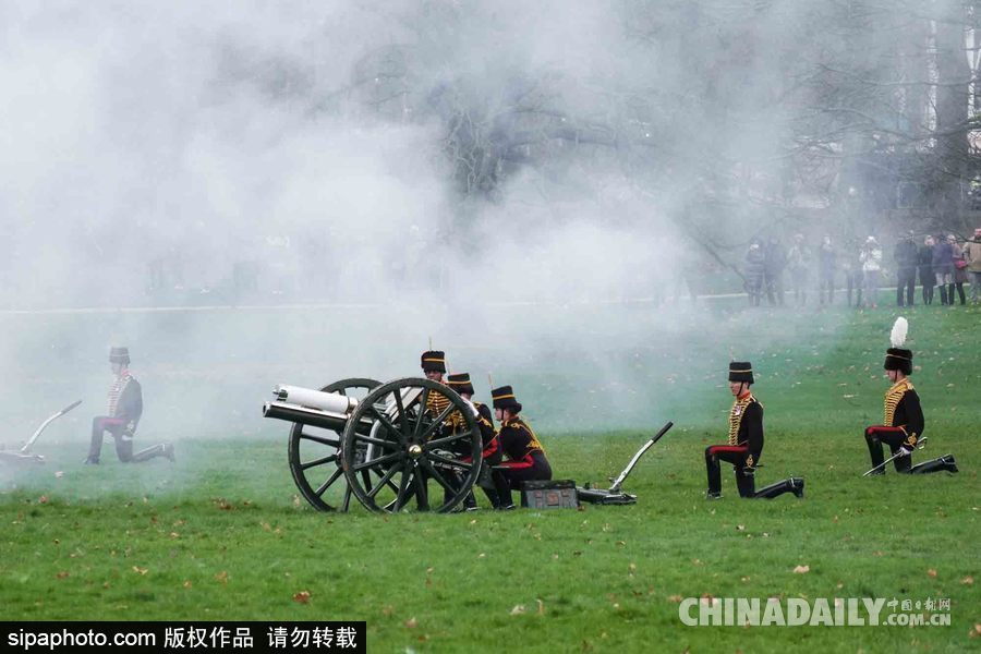 英女王登基66周年紀念 皇家騎兵炮兵團發(fā)射41響禮炮慶祝
