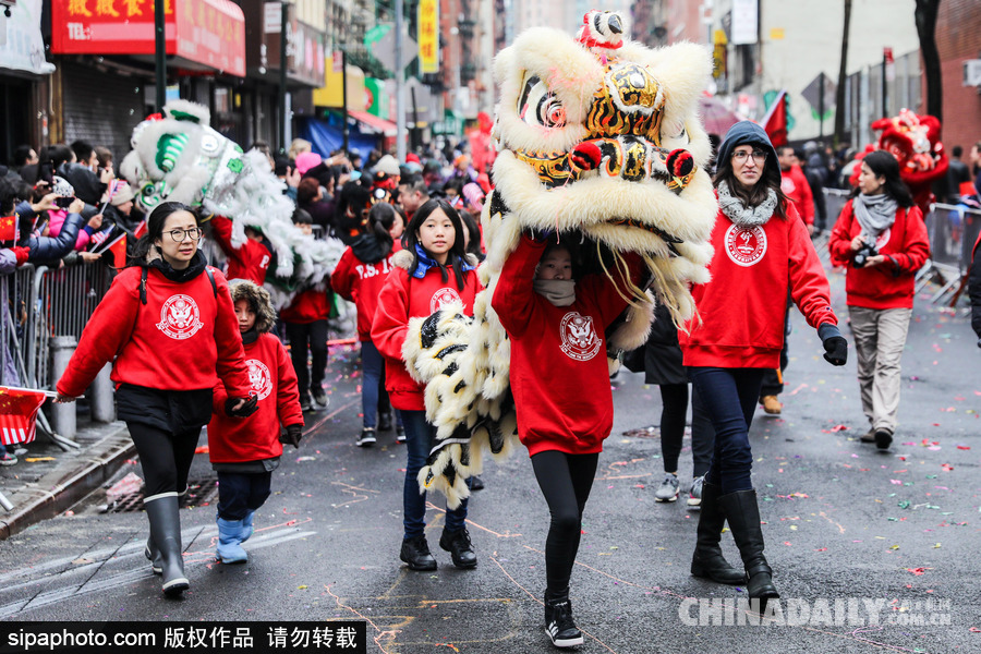 紐約唐人街迎接農(nóng)歷新年 中國傳統(tǒng)元素濃郁