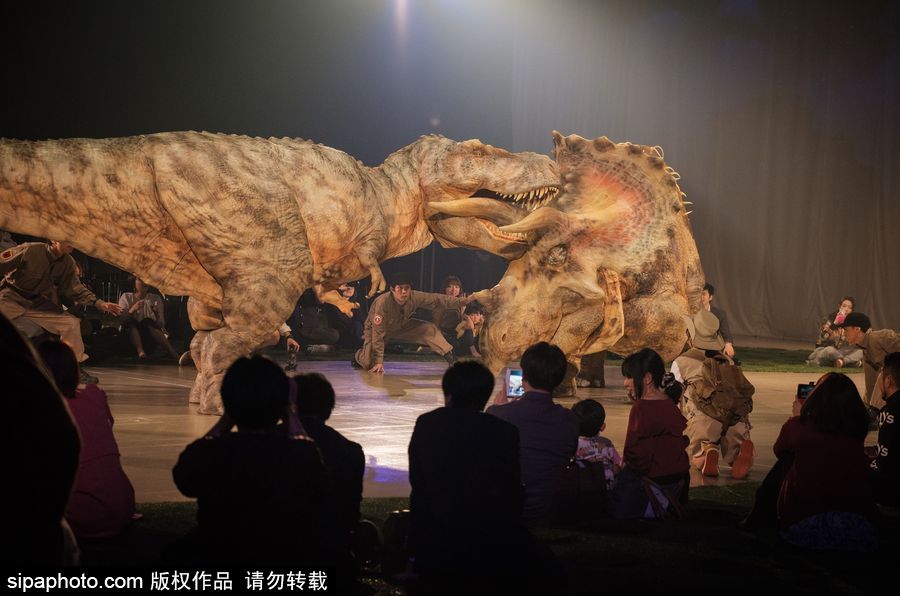 再現(xiàn)侏羅紀風云 日本東京“恐龍”現(xiàn)場表演場景震撼