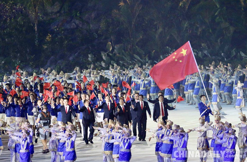 雅加達(dá)亞運(yùn)會(huì)開幕 中國代表團(tuán)入場(chǎng)